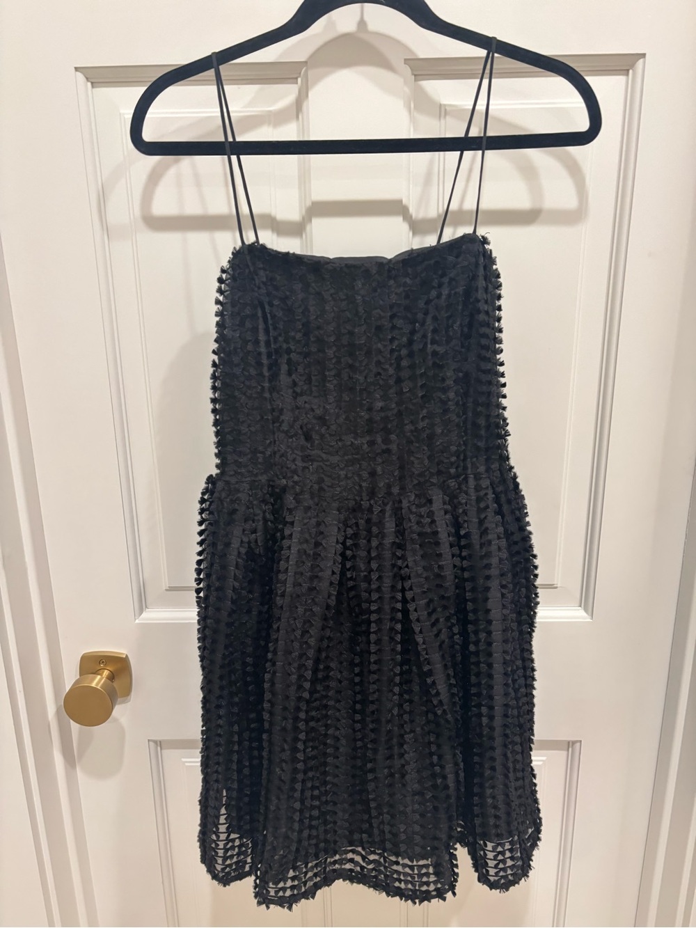 H&M Black Pom-Pom Textured Spaghetti-Strap Dress